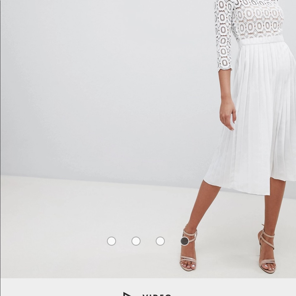 Little Mistress 3/4 Sleeve Lace Top Pleated Midi Dress